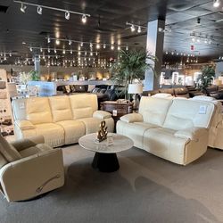 Beige Power Reclining Sofa And Loveseat