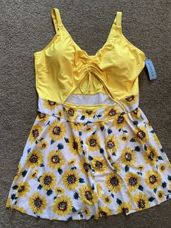 Yonique Plus Size 24 One Piece Sunflower Bathing Suit 