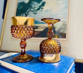 Vintage Indiana Glass Amber Goblets