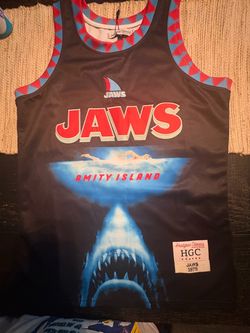 Small Jaws tank top with shark graphic and 'JAWS' text, #horror #movie