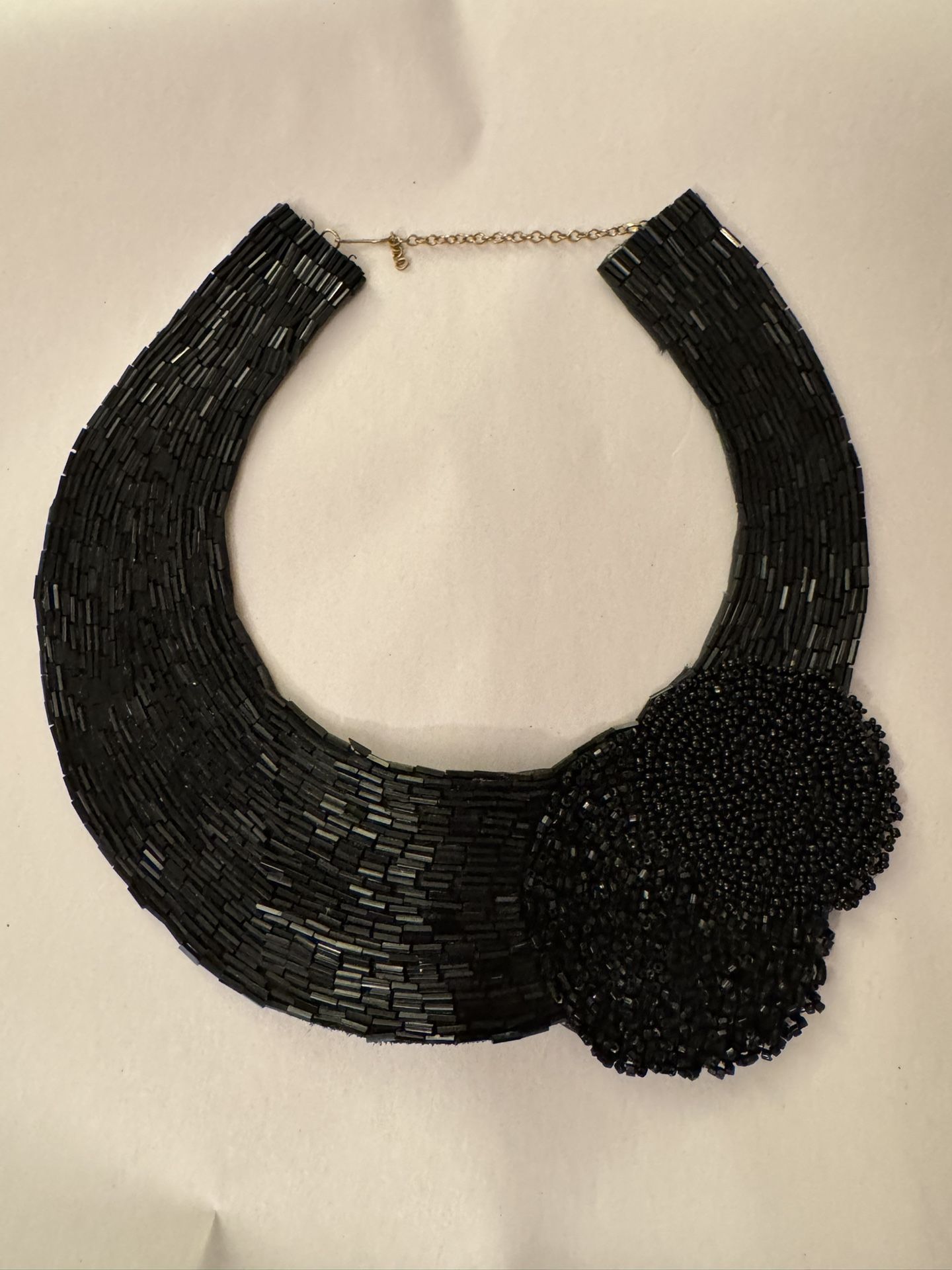 Blk beaded sew on collar applique, sequin collar bib, collar choker necklace