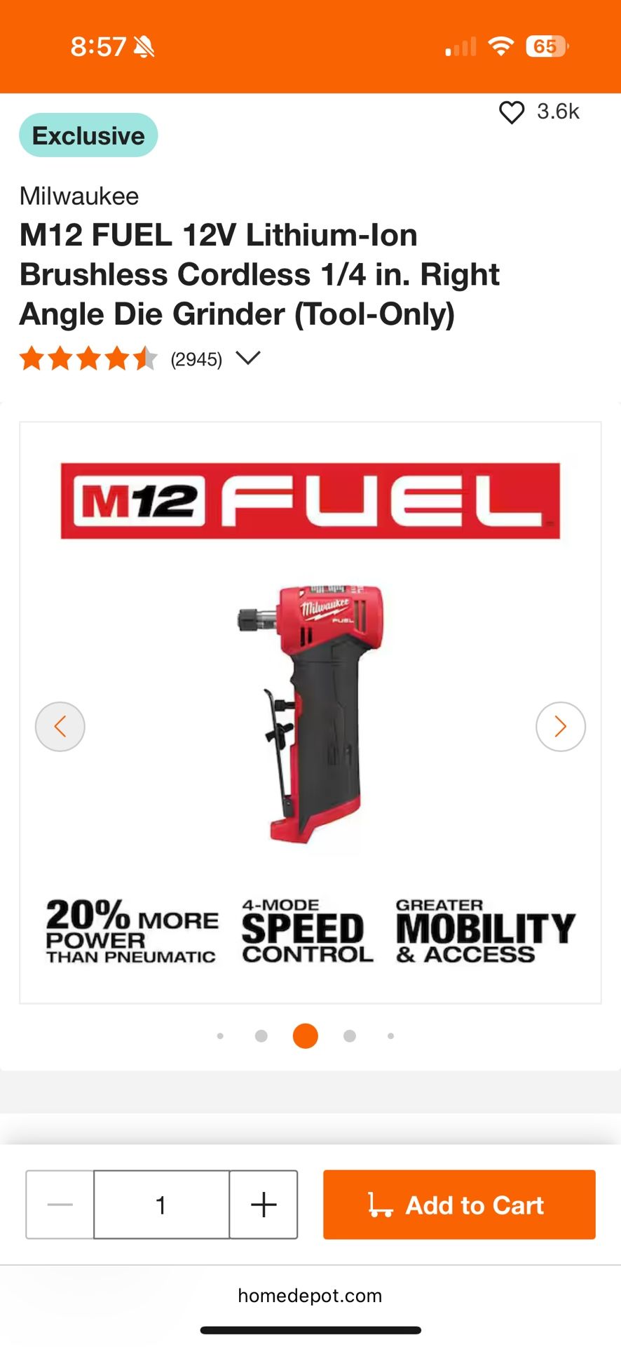 M12 FUEL 12V Lithium-Ion Brushless Cordless 1/4 in. Right Angle Die Grinder (Tool-Only)