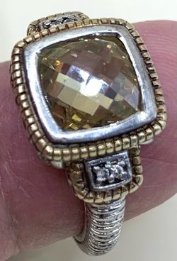 Size 6.5 Lady’s Ring in 925 Silver/18K Gold/Yellow&Clear Gemstones