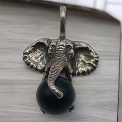 Vintage Stamped 1 CC, Sterling Elephant Holding Ball Pendant