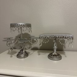 Chandelier  Crystal Style Silver Metal Cake/cupcake Stands Set 