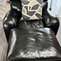 Black Leather Chair with Ottoman – $150 (Excellent Condition)
