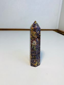 polished purple brecciated fluorite and jasper crystal tower