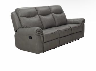 Gray Leather Reclining Sofa 3-Seater