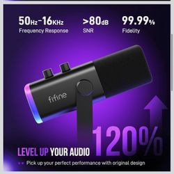 New FIFINE XLR/USB Gaming Microphone Set, Dynamic PC Mic for Streaming Podcasting, Computer RGB Mic Kit with Boom Arm Stand, Mute Button, Headphones J