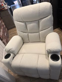 Cream Massage Recliner with Cup Holders
