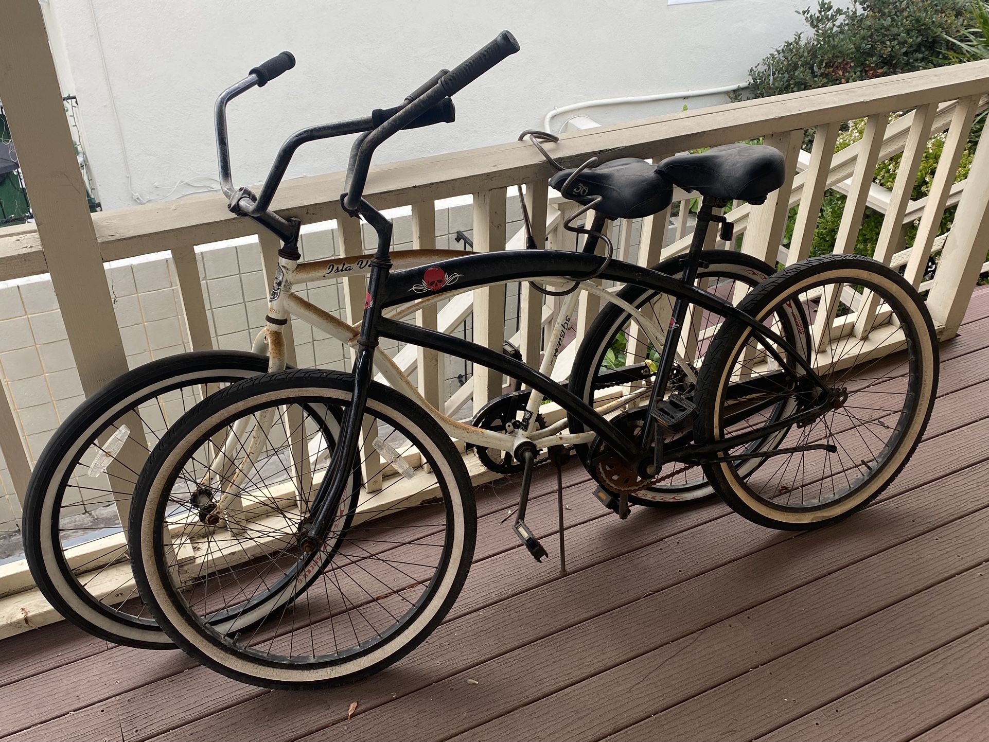 Two Beach Cruiser Bikes And Bike Lock