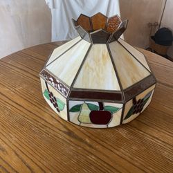  Vintage Hanging Leaded And Stained Glass Light Fixture 