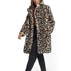 NY&C Leopard Print Faux Fur Coat - XS/S New check pictures