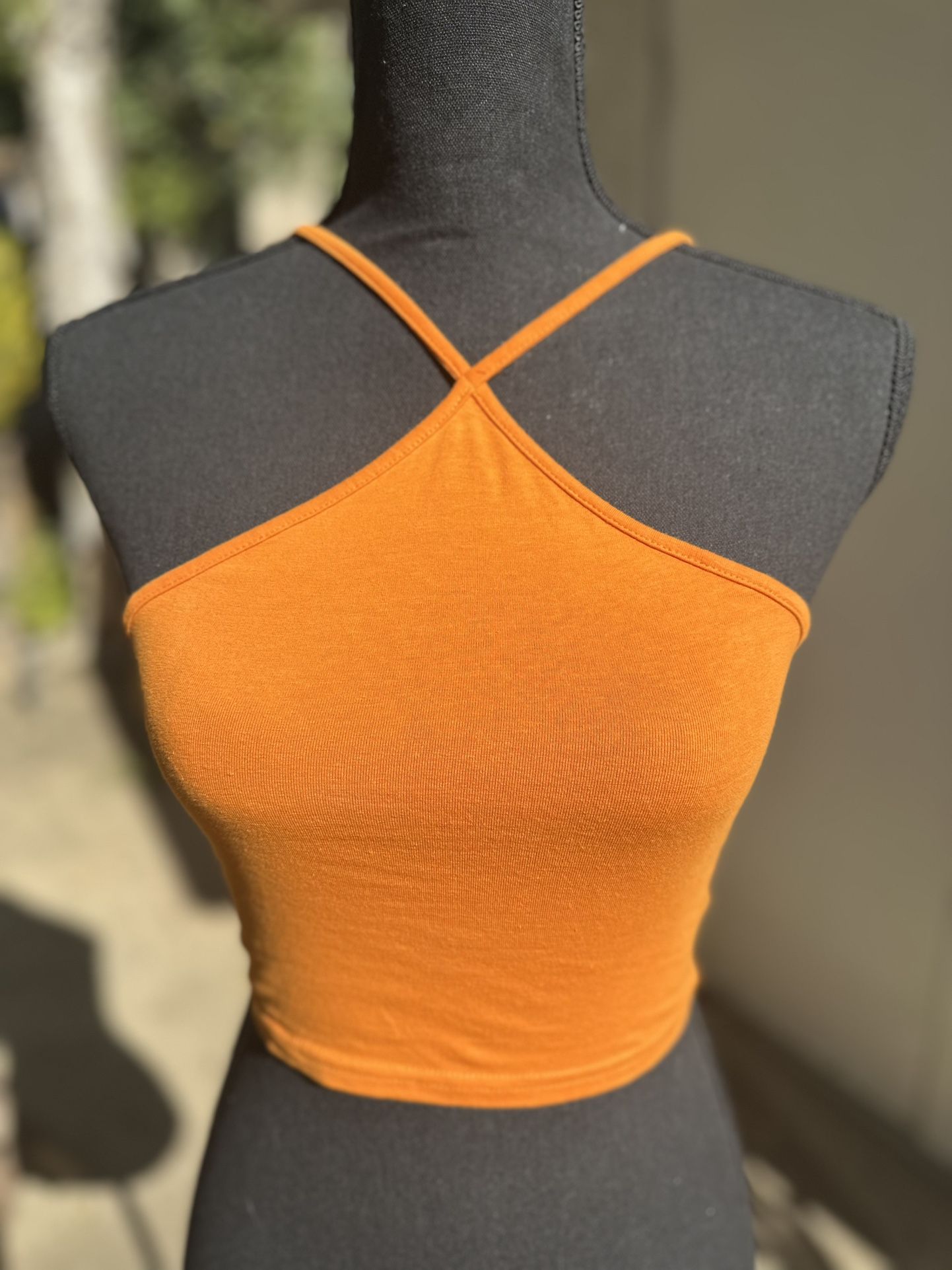 Orange cross halter top