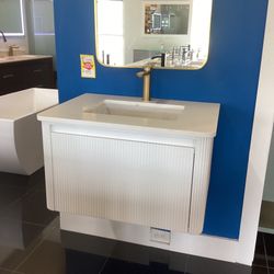 30” Wall Mounted  Bathroom Vanity Solid Wood Quartz Top Ready For Pick,up 