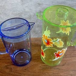 Two Plastic Pitchers With Lids. New! $5 Takes Both. 