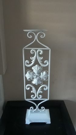 White metal candle holder