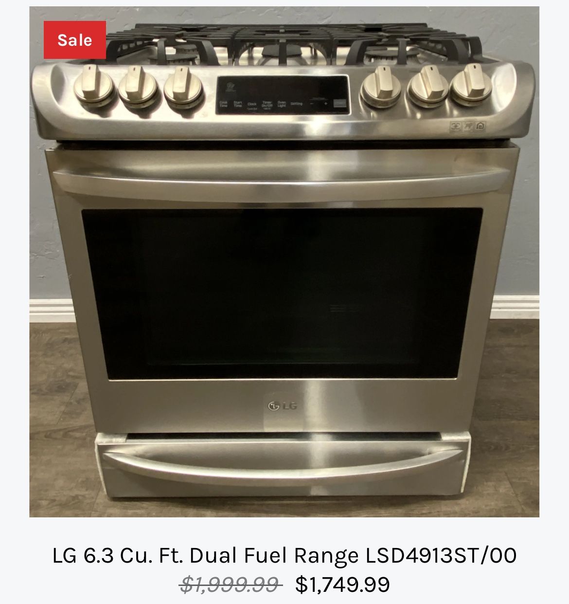 SALE! LG 6.3 Cu. Ft. Dual Fuel Range LSD4913ST/00 for Sale in Tucson