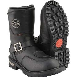 Milwaukee Leather Men's Black 9 Inch Wide Waterproof Engineer Leather Motorcycle Boots with Reflective Trim MBM9071WP