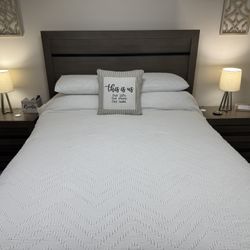 Modern Farmhouse Queen Bed Set w/ Two Nightstands MINT CONDITION 