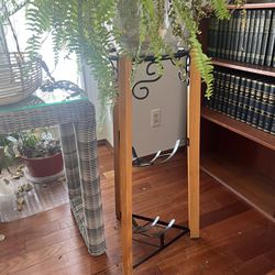 Tall Plant Stand.  Wood And Wrought Iron.