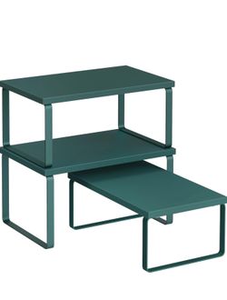 Cabinet Organizer Shelf, Set of 3 Kitchen Counter Shelves, Kitchen Storage, Spice Rack, Stackable, Expandable, Cascade Green UKCS220C01V1