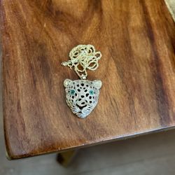 Solid Gold Jaguar Pendant With Sapphire Eyes