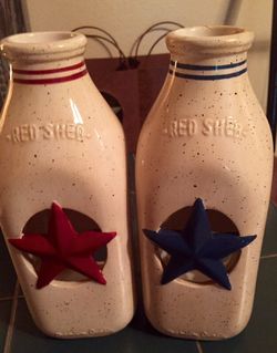 Red Shed ceramic milk bottles