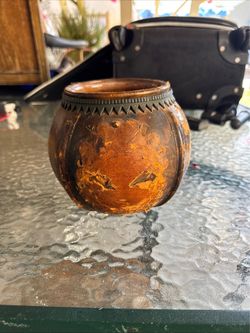 Vintage Italian leather wrapped glass