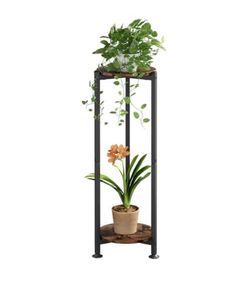 2-Tier Metal and Wood Plant Stand