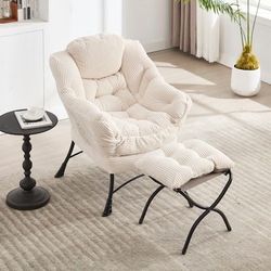 NEW Casual Beige Accent Chair With Footrest