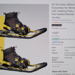 30" Yellow Lightweight Snowshoes With Trekking Poles & Tote Bag