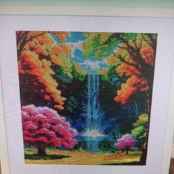 All Crystal Rhinestone Waterfall Diamond Painting Framed 3D Mosaic Art 25"