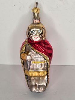 Vintage Blown Glass Roman Centurion Spartan Warrior Christmas Ornament Red Gold