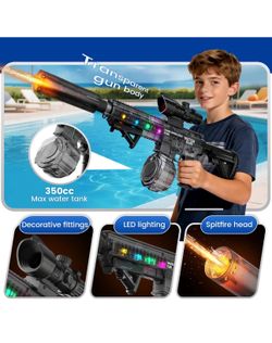 Electric Water Gun for Kids Adults,2026 New Water Blaster Squirt Gun with Colorful Light & Transparent Material 400cc Large Capacity Summer Water Toy 