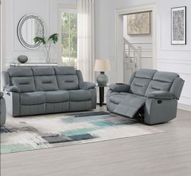 2 Piece Recliner Sofa & Recliner Loveseat - Grey Color (Recliner Chair sold separately)