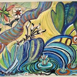 60”x43.5” Large, Stretched Canvas Acrylic Painting. Aquatic Nature.