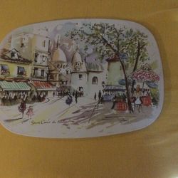 4 Vintage Trivet Paris Street Scene Art Midcentury Hot Plate Spoon Rest 