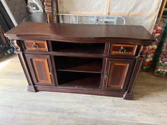 Dark Wood TV Stand with Drawers and Cabinets