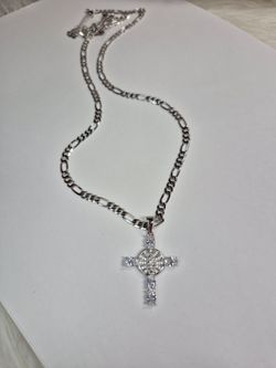 Beautiful silver cross Necklace 14K White Gold Laminated Hypoallergenic Waterproof Non Tarnish Excellent Quality Jewelry