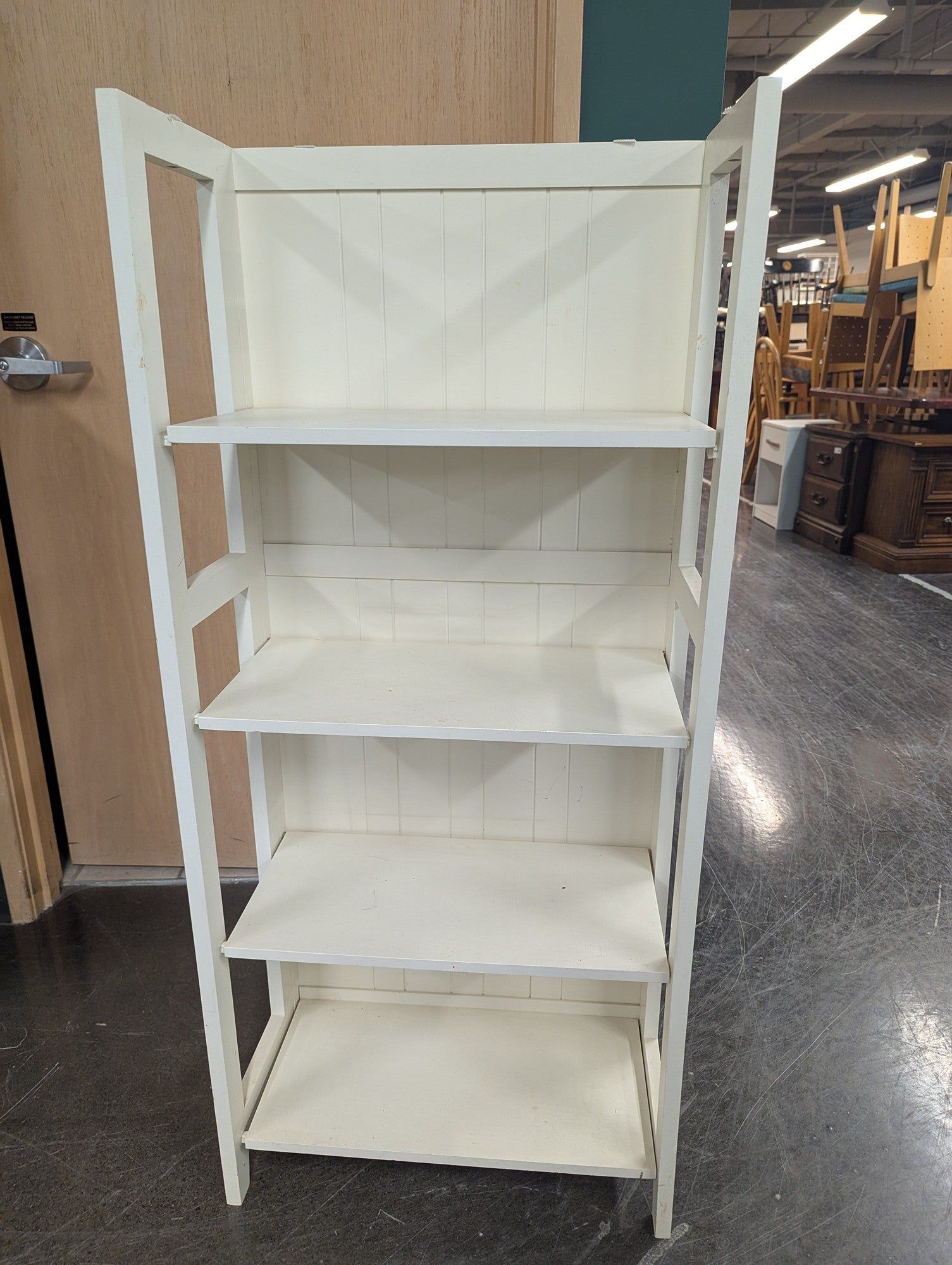 Four-Shelf White Wooden Bookcase