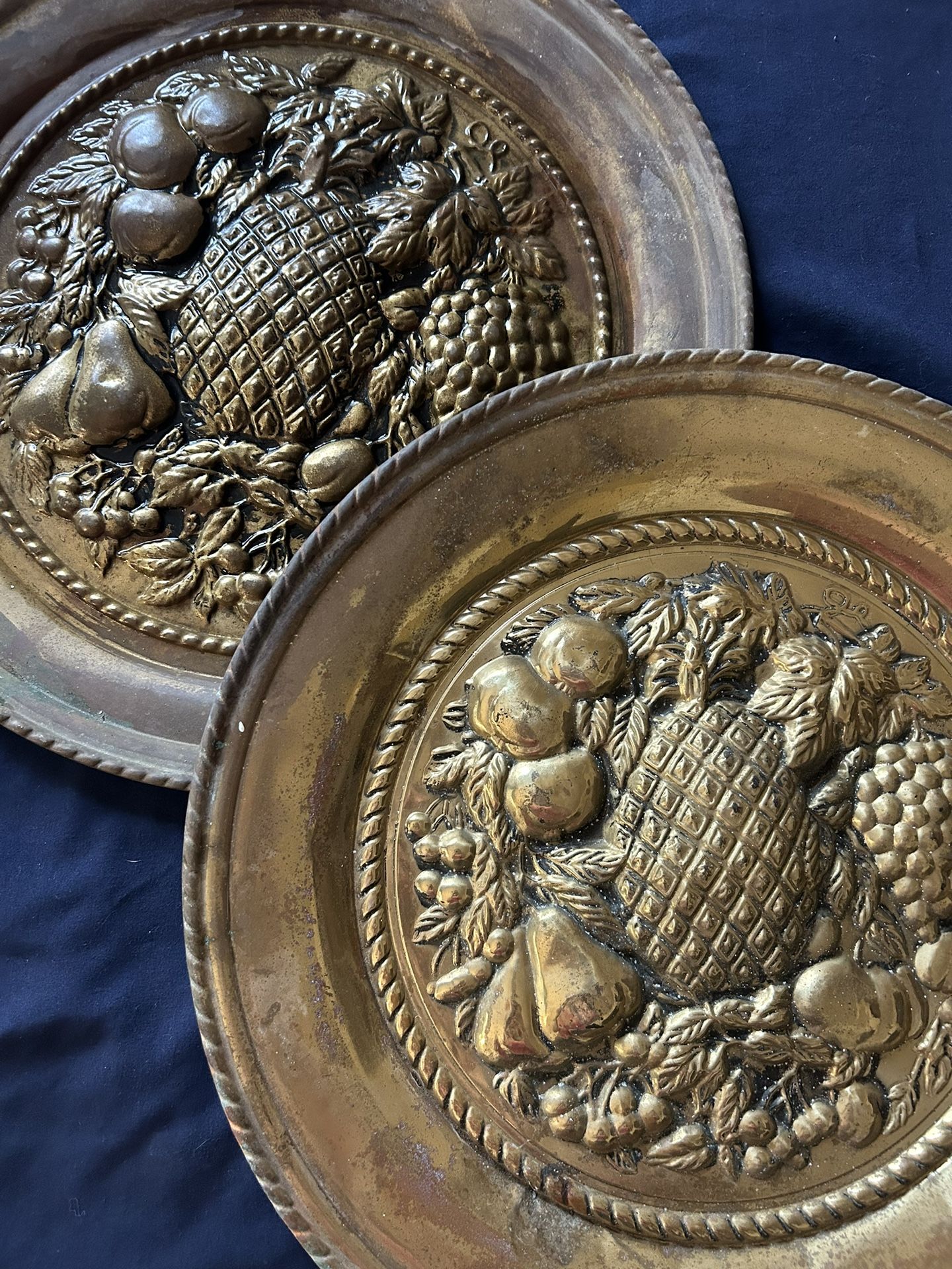 Set Of Two Vintage Brass Pub Plates
