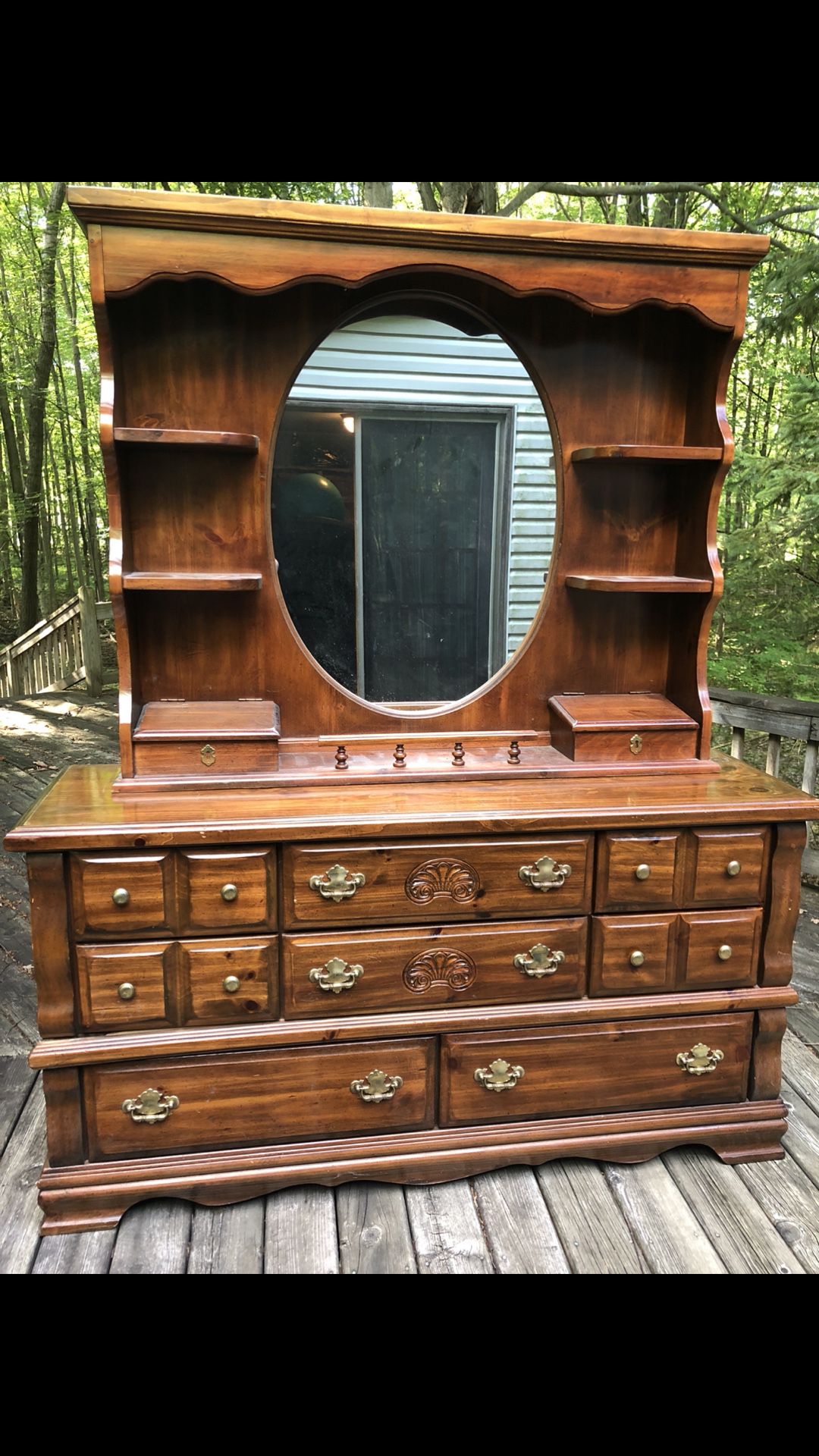 Wooden Dresser (2 Parts)With Mirrored Hutch