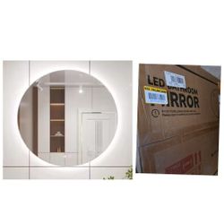 KeonJinn 24 in. W x 24 in. H Round Frameless 3 Colors Dimmable LED Backlit Anti-Fog Wall Mount Modern Bathroom Vanity Mirror