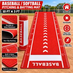 Softball Pitching Mat 10 x 3FT Baseball Batting Mat Non-Slip