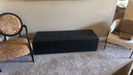 Large Rectangular Black  Leather Ottoman