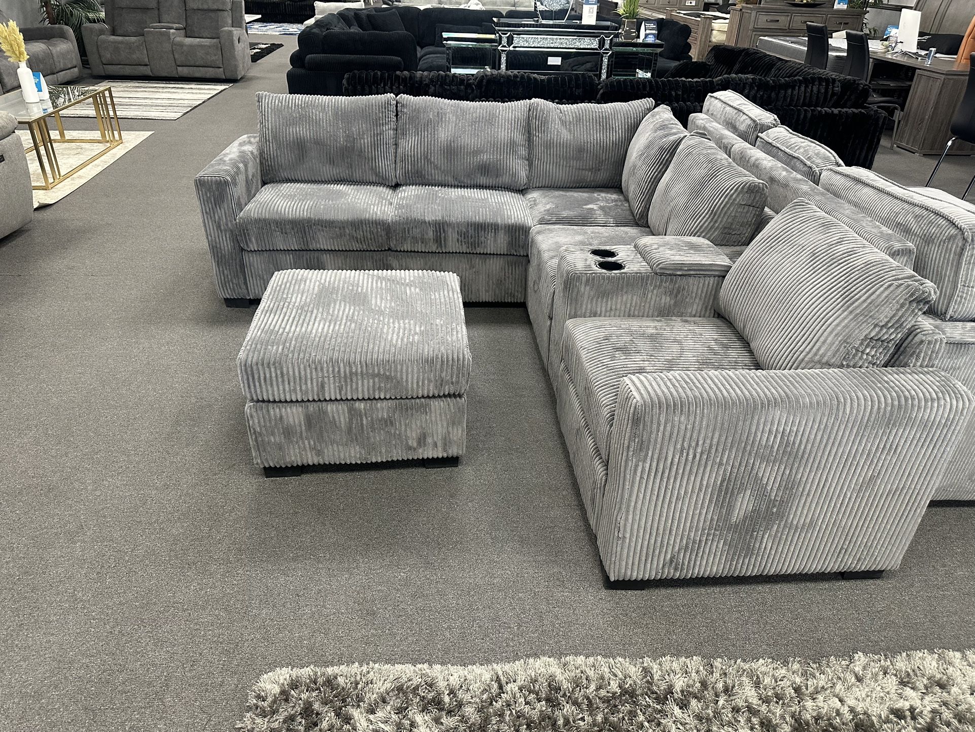 Gray Sofa Sectional Dark Gray w/ Free Ottoman
