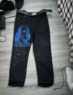 Black Graphic Jeans with Benjamin Franklin Print