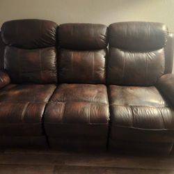 Genuine Lather Sofa With Reclining Sides