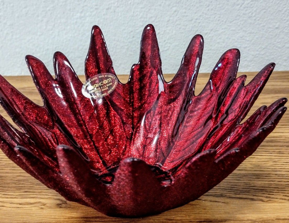 Akcam Hand Crafted Red Starburst Art Glass Bowl From Turkey